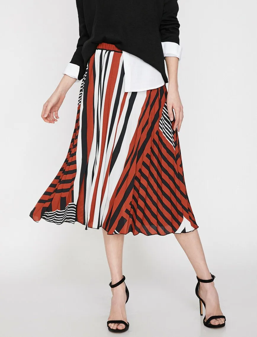 12245 Brown Striped Midi Skirt