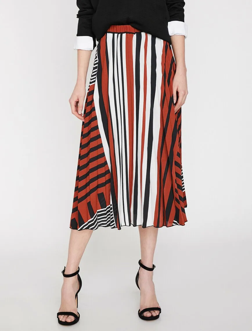 12245 Brown Striped Midi Skirt