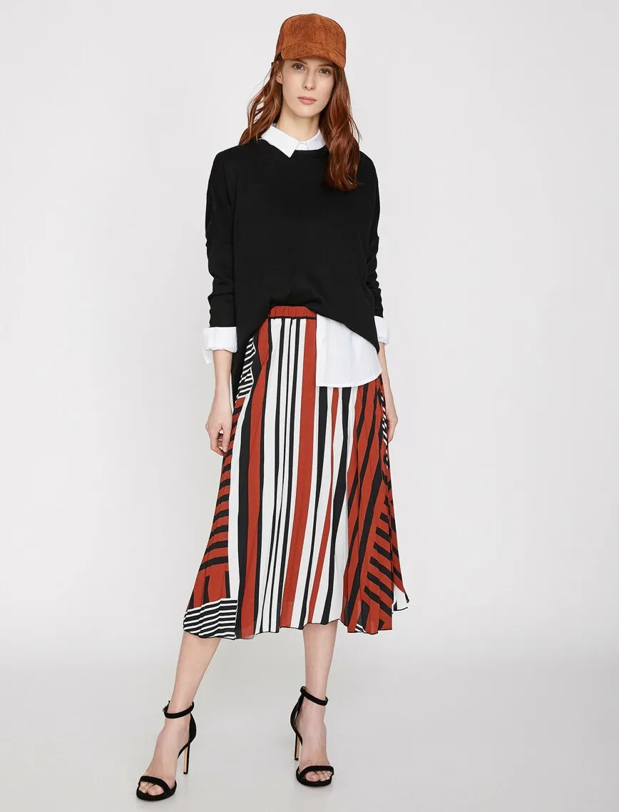 12245 Brown Striped Midi Skirt