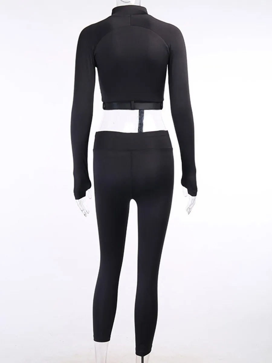 2pcs Sets Wholesale Zipper Crop Top   Leggings