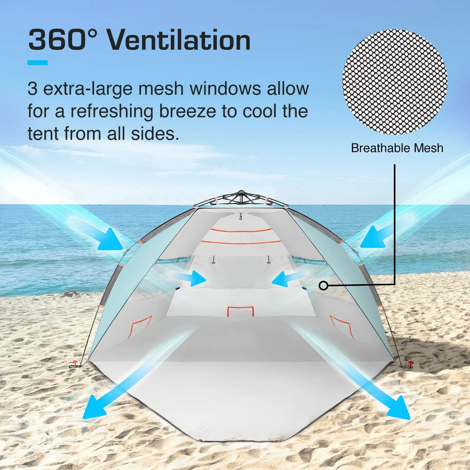 3-4 Person Luxury Beach Tent with UPF 50  Rated Sun Protection