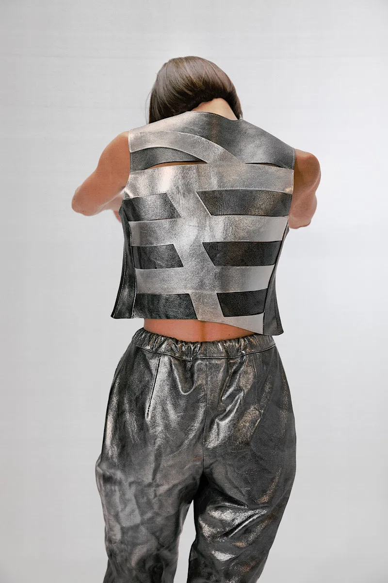 AIDEN LEATHER VEST WASHED SILVER