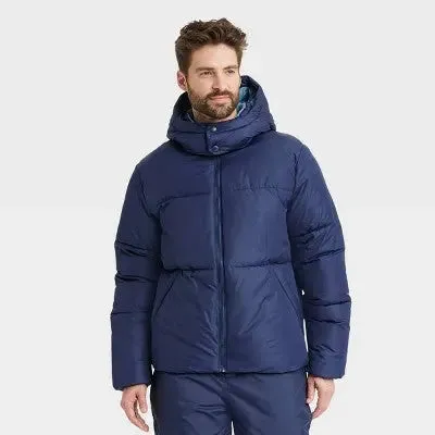 All In Motion Men's Winter Hooded Wind-Resistant Heavyweight Puffer Jacket