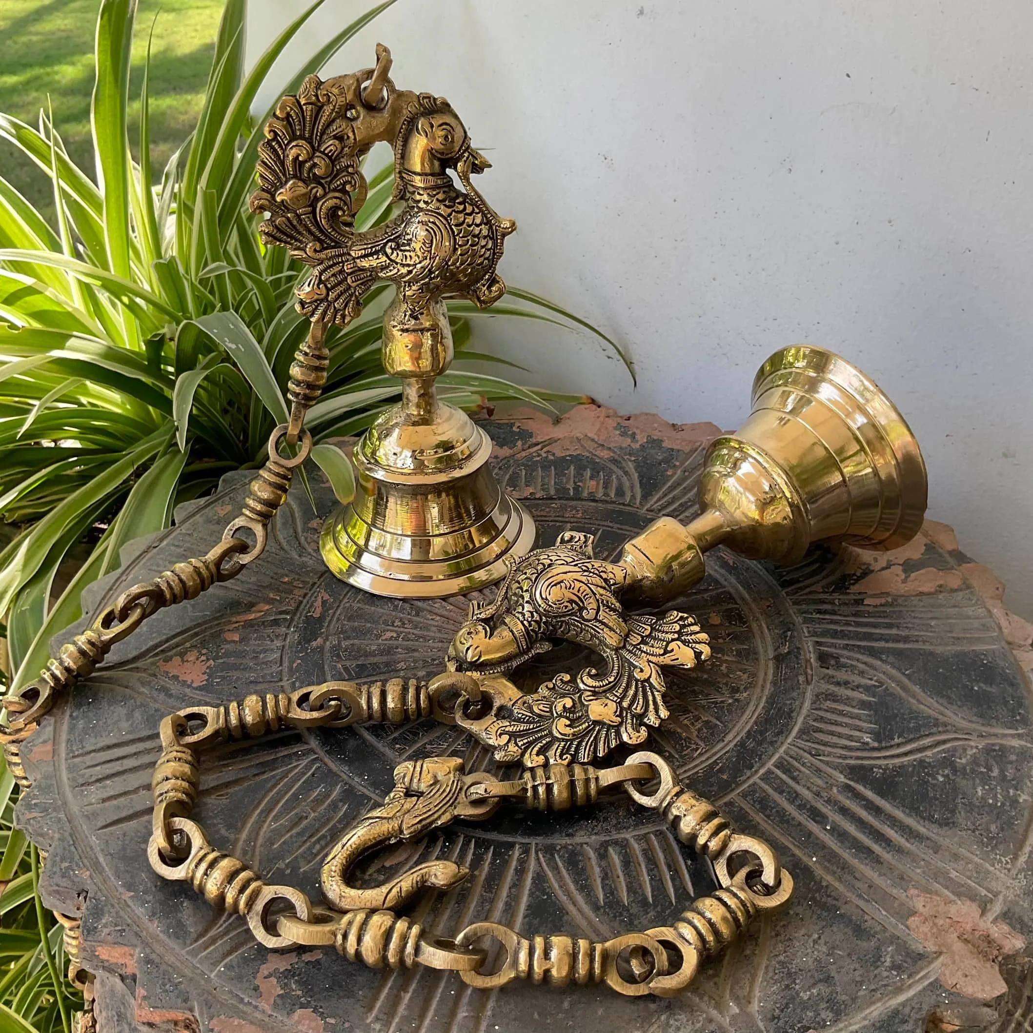 Annapakshi Hanging Bell (Set of 2) - Brass Wall Hanging - Decorative and Religious