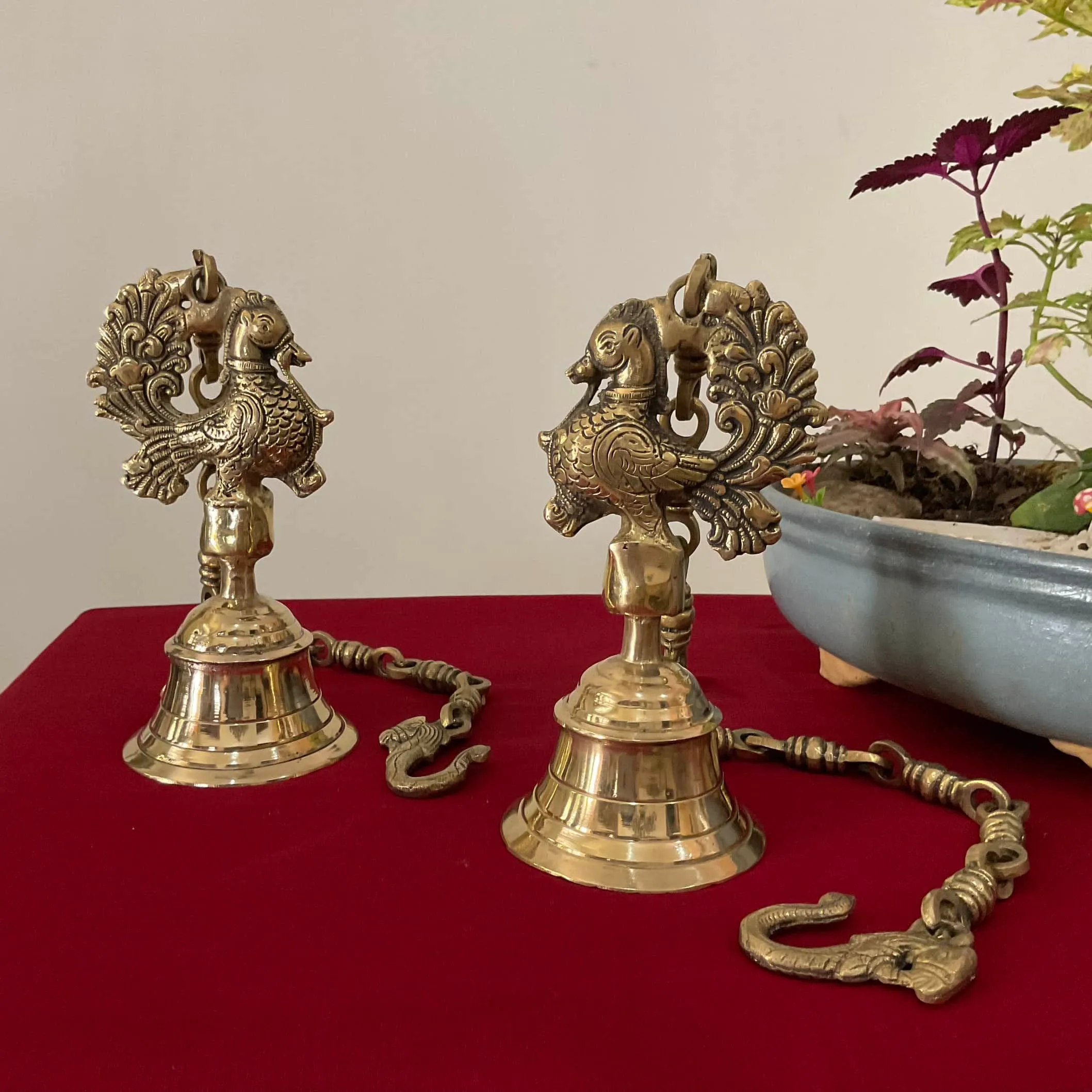 Annapakshi Hanging Bell (Set of 2) - Brass Wall Hanging - Decorative and Religious