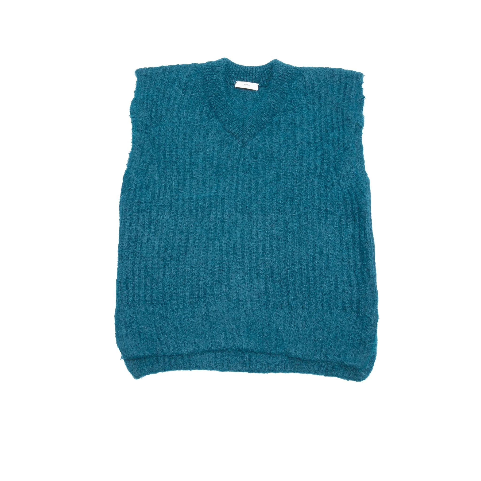 Aton Alpaca Fur V Neck Vest in Green