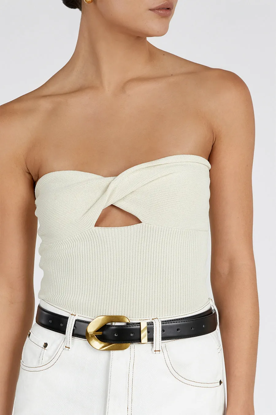 BIANCA CREAM BANDEAU KNIT TOP