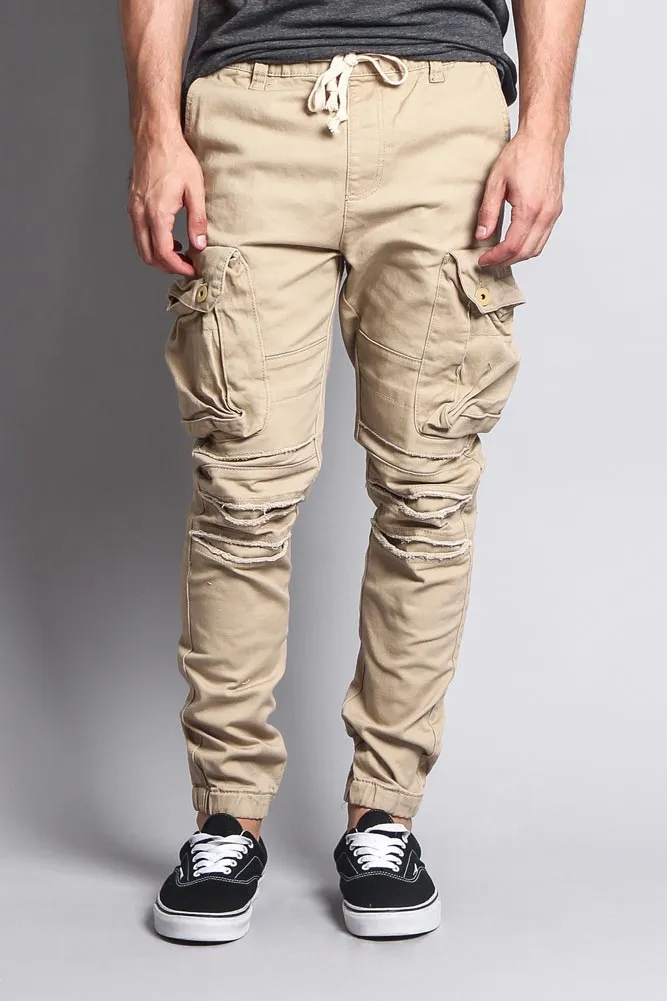 Big Cargo Jogger Pants With Distressed Knee