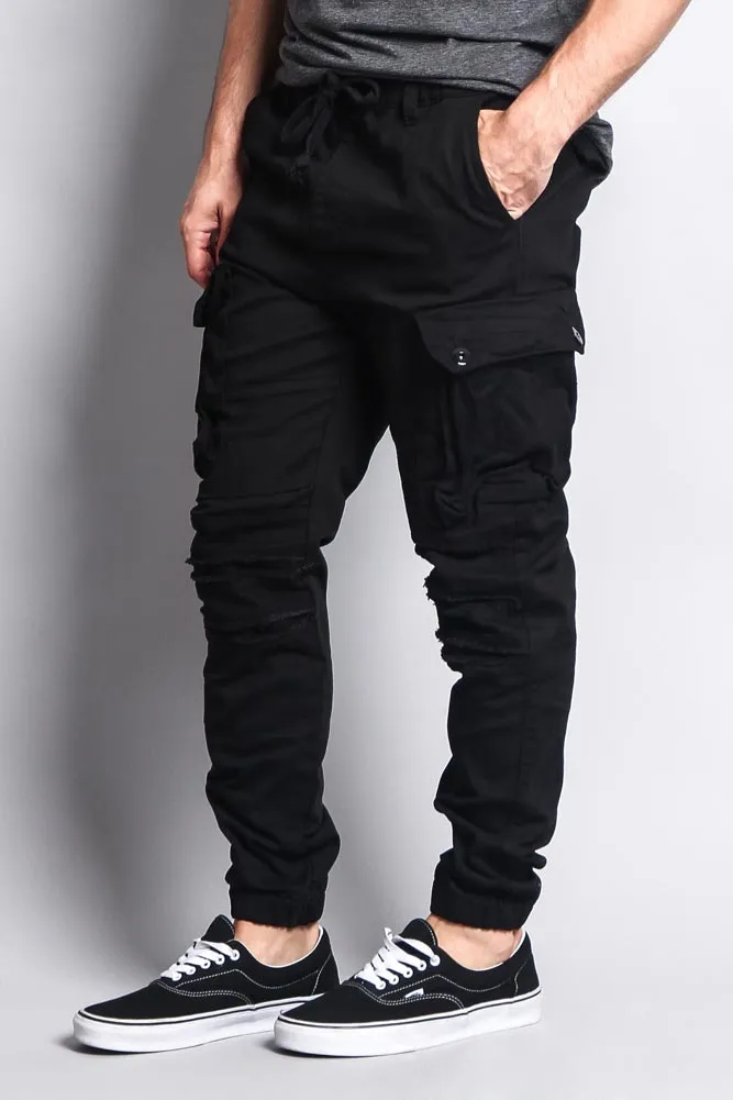 Big Cargo Jogger Pants With Distressed Knee