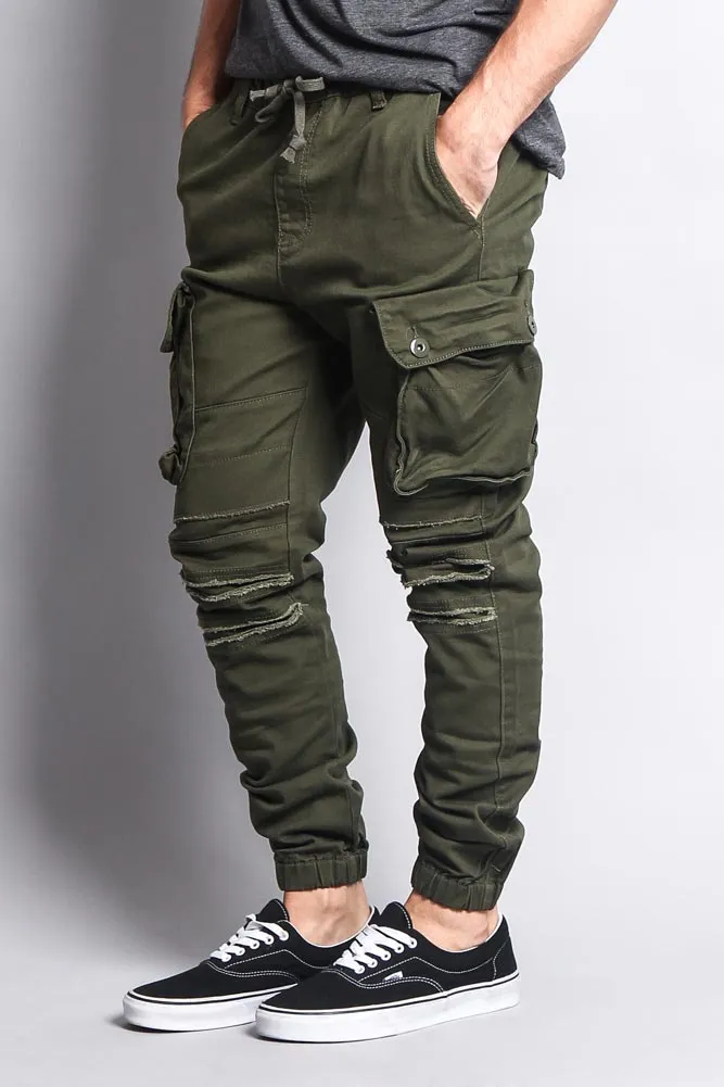 Big Cargo Jogger Pants With Distressed Knee