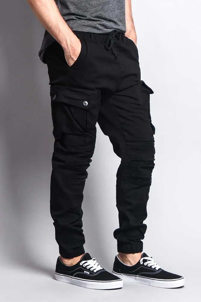 Big Cargo Jogger Pants With Distressed Knee