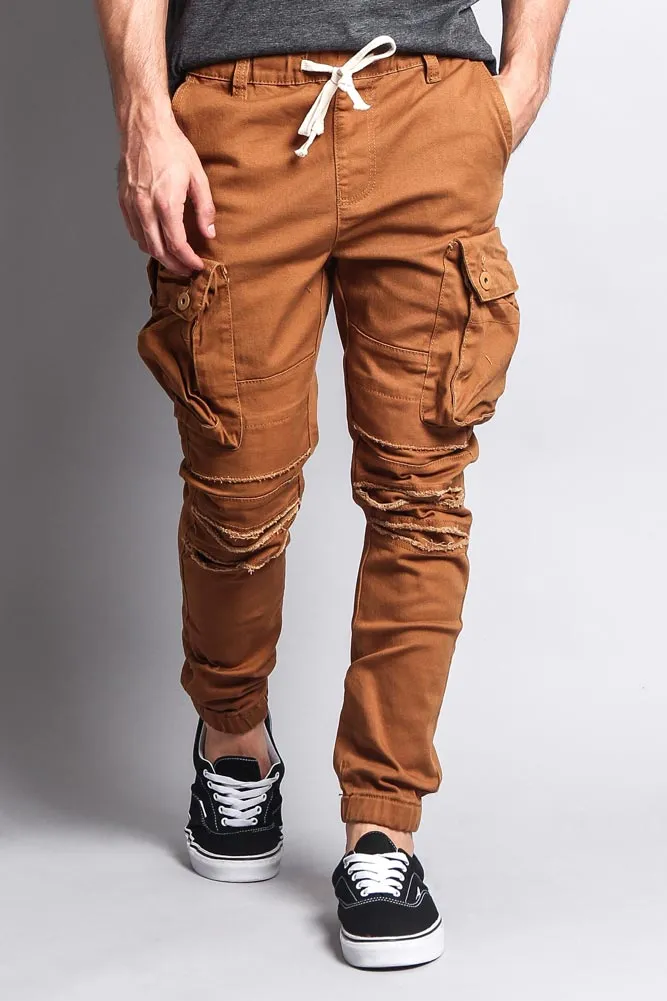 Big Cargo Jogger Pants With Distressed Knee