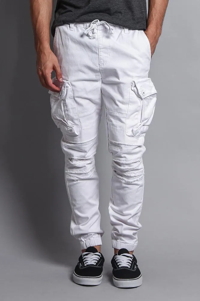 Big Cargo Jogger Pants With Distressed Knee