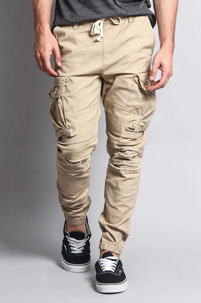 Big Cargo Jogger Pants With Distressed Knee