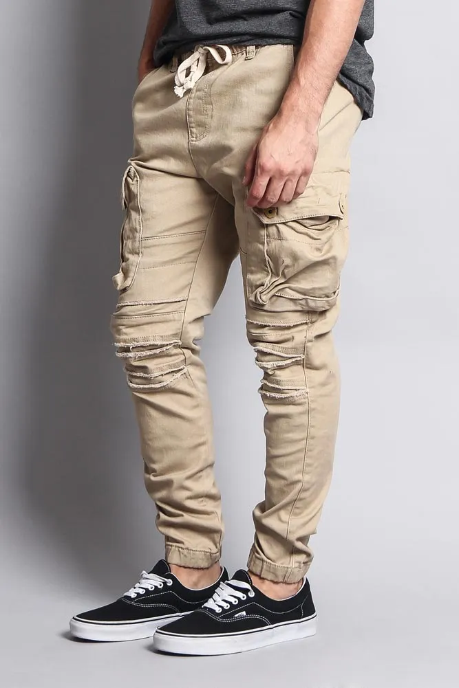 Big Cargo Jogger Pants With Distressed Knee