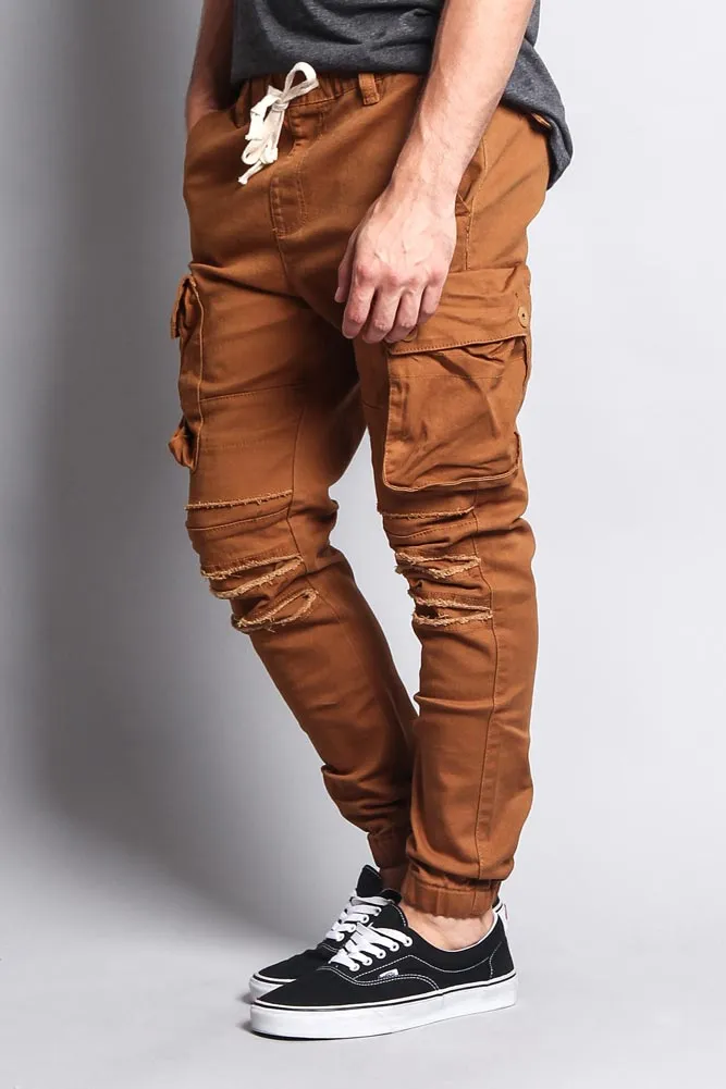 Big Cargo Jogger Pants With Distressed Knee