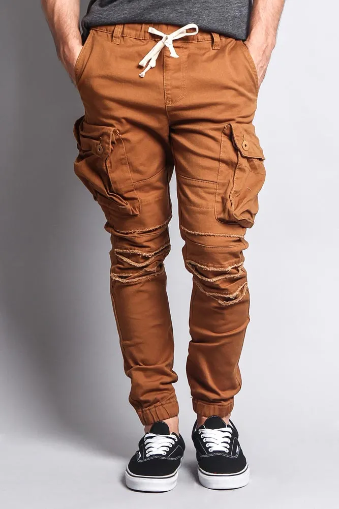 Big Cargo Jogger Pants With Distressed Knee