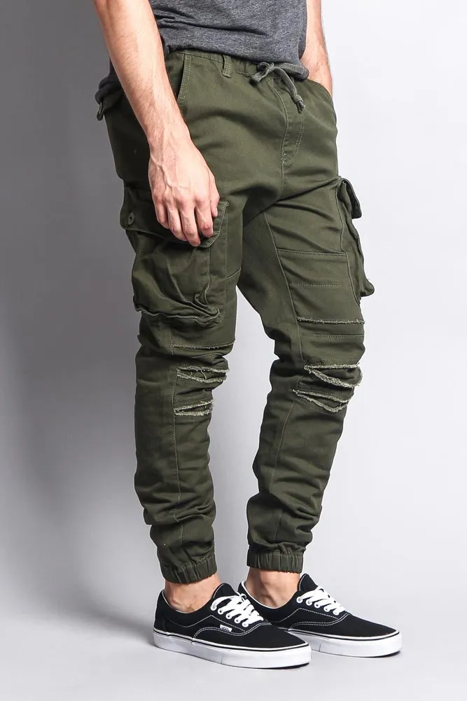 Big Cargo Jogger Pants With Distressed Knee