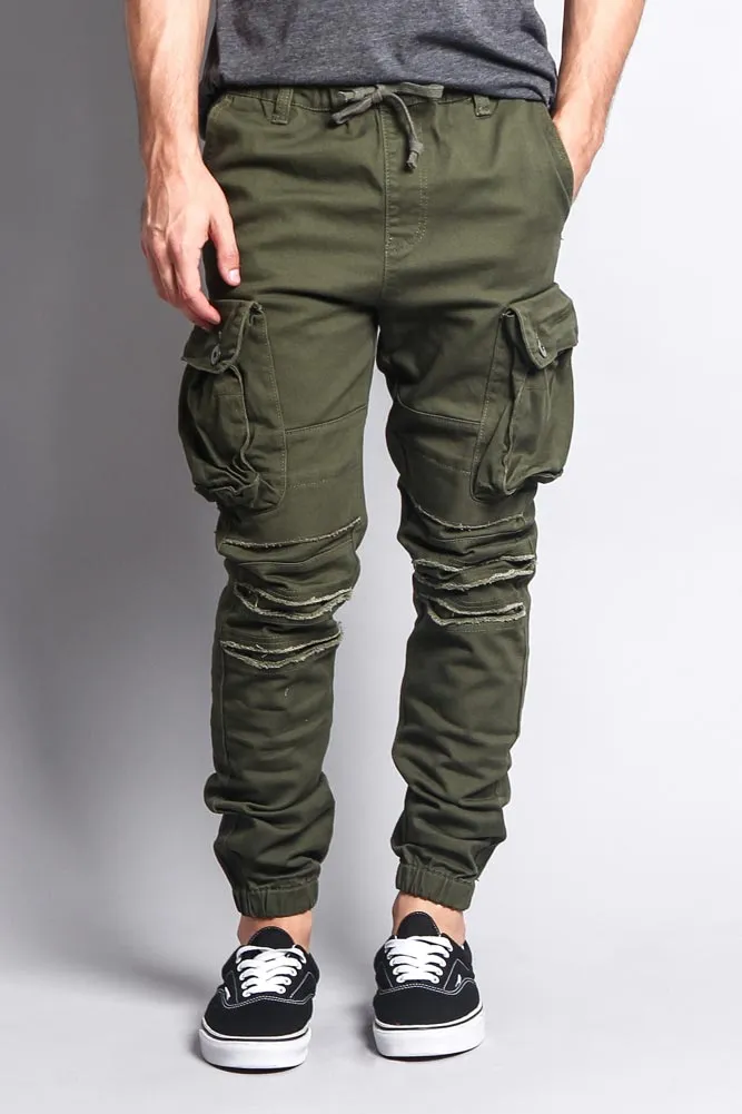 Big Cargo Jogger Pants With Distressed Knee