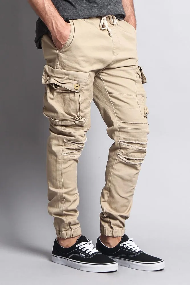 Big Cargo Jogger Pants With Distressed Knee