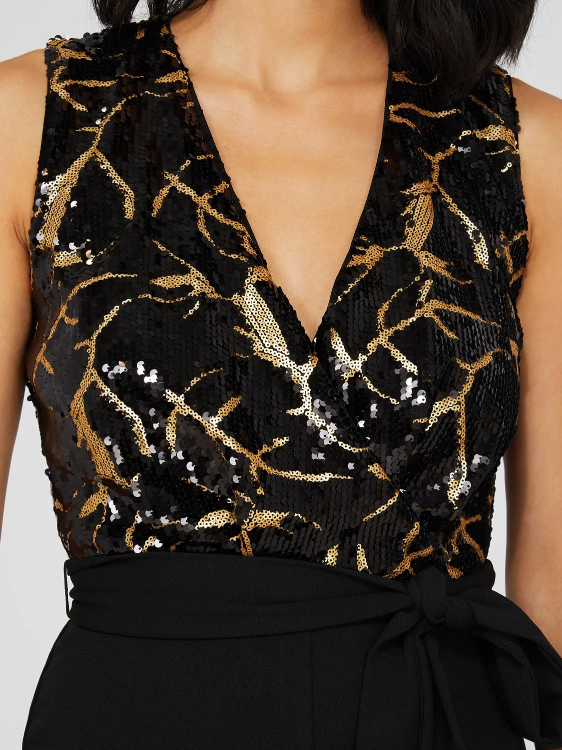 Black & Gold Sequin Wide Leg Jumpsuit