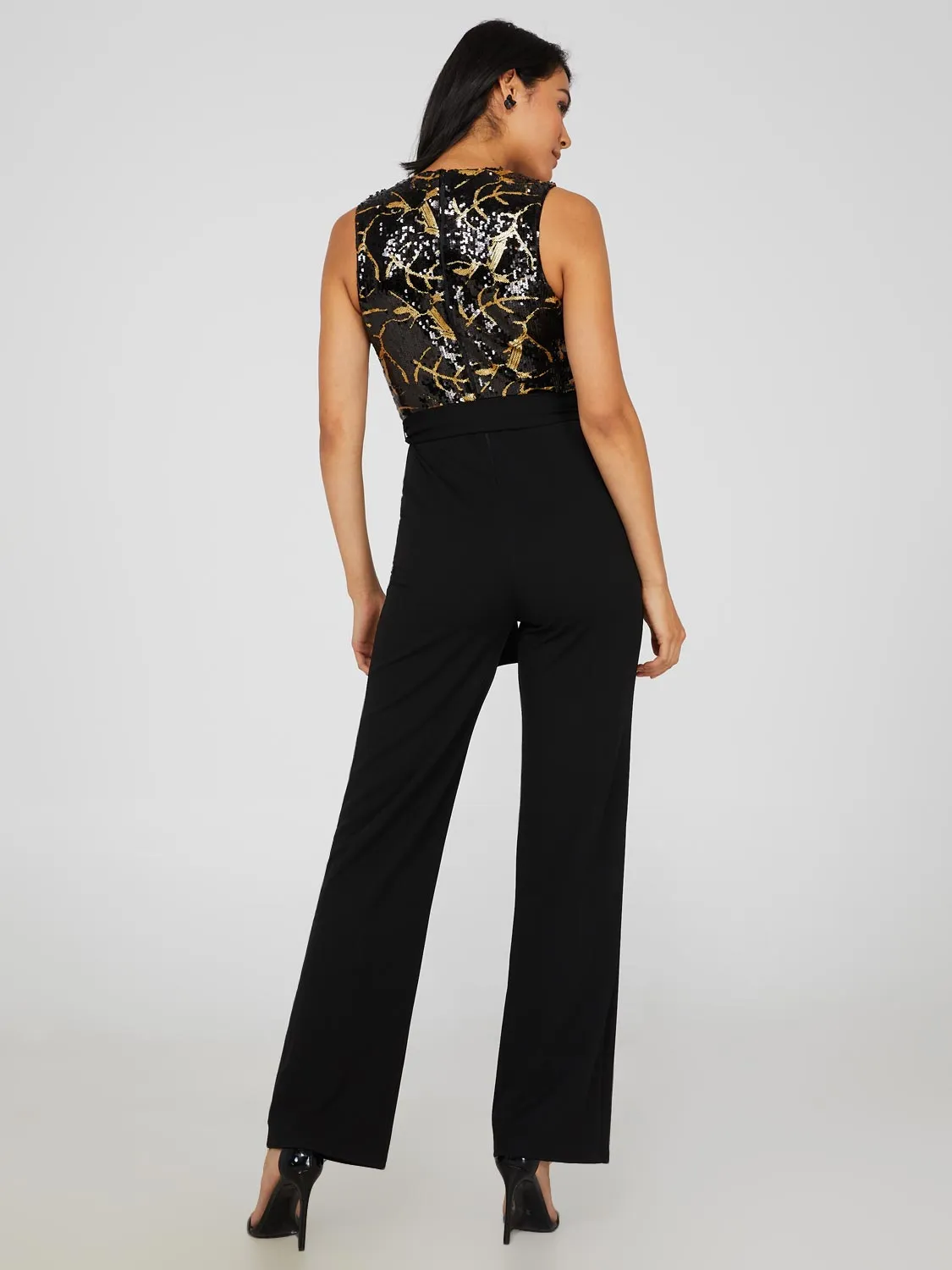 Black & Gold Sequin Wide Leg Jumpsuit