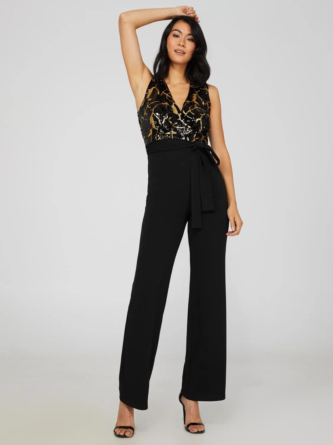 Black & Gold Sequin Wide Leg Jumpsuit