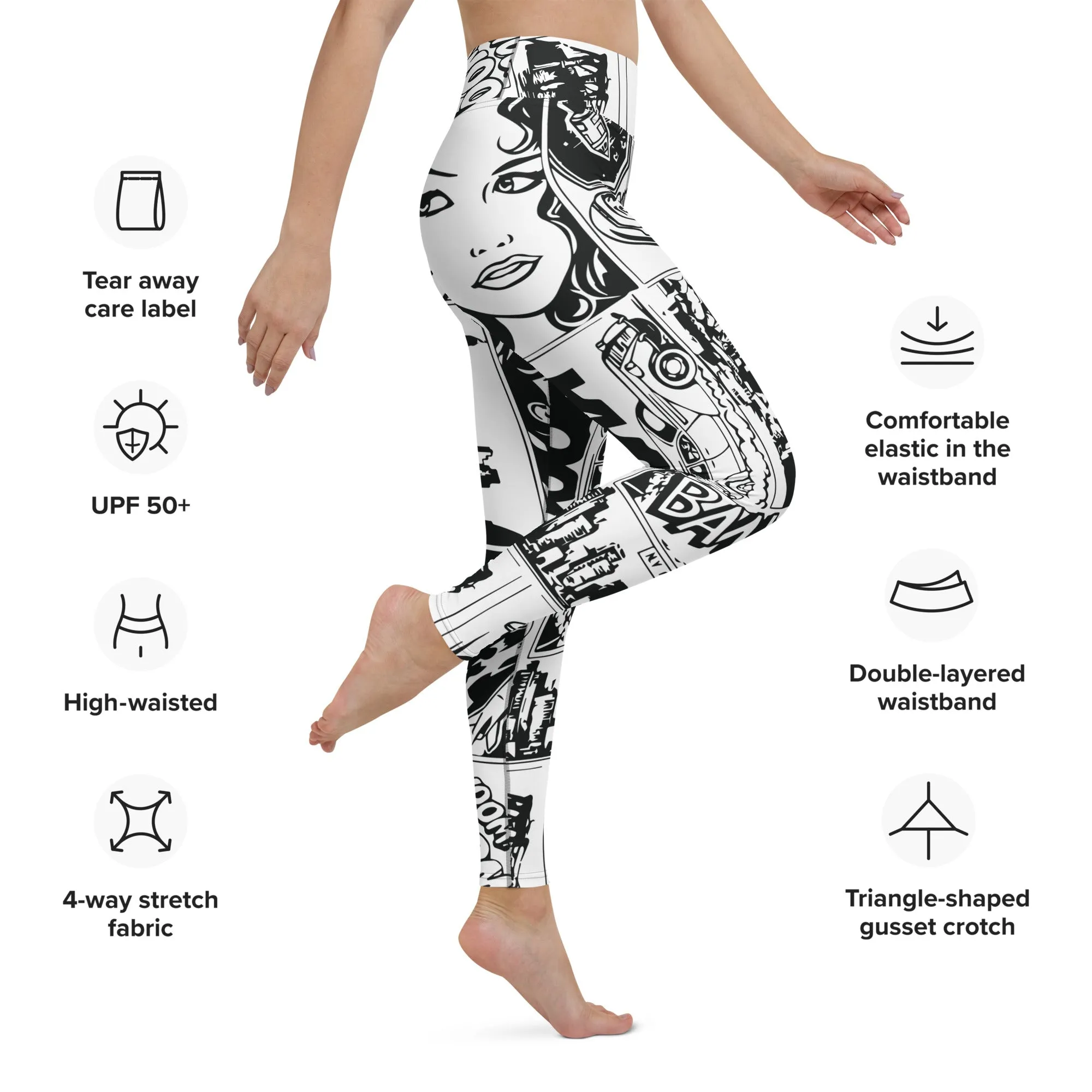 Black  & White Comic Book Yoga Leggings