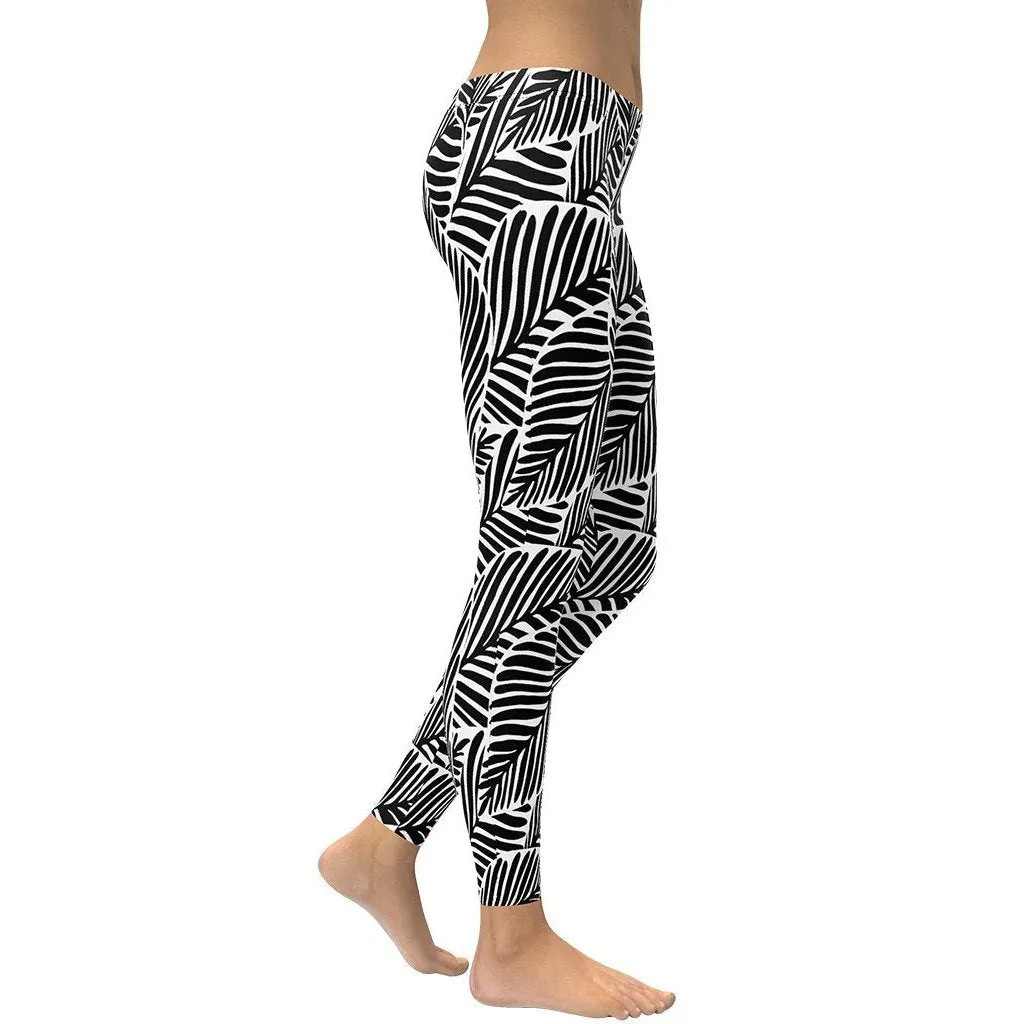 Black & White Leaves Leggings