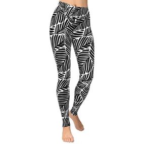 Black & White Leaves Yoga Leggings