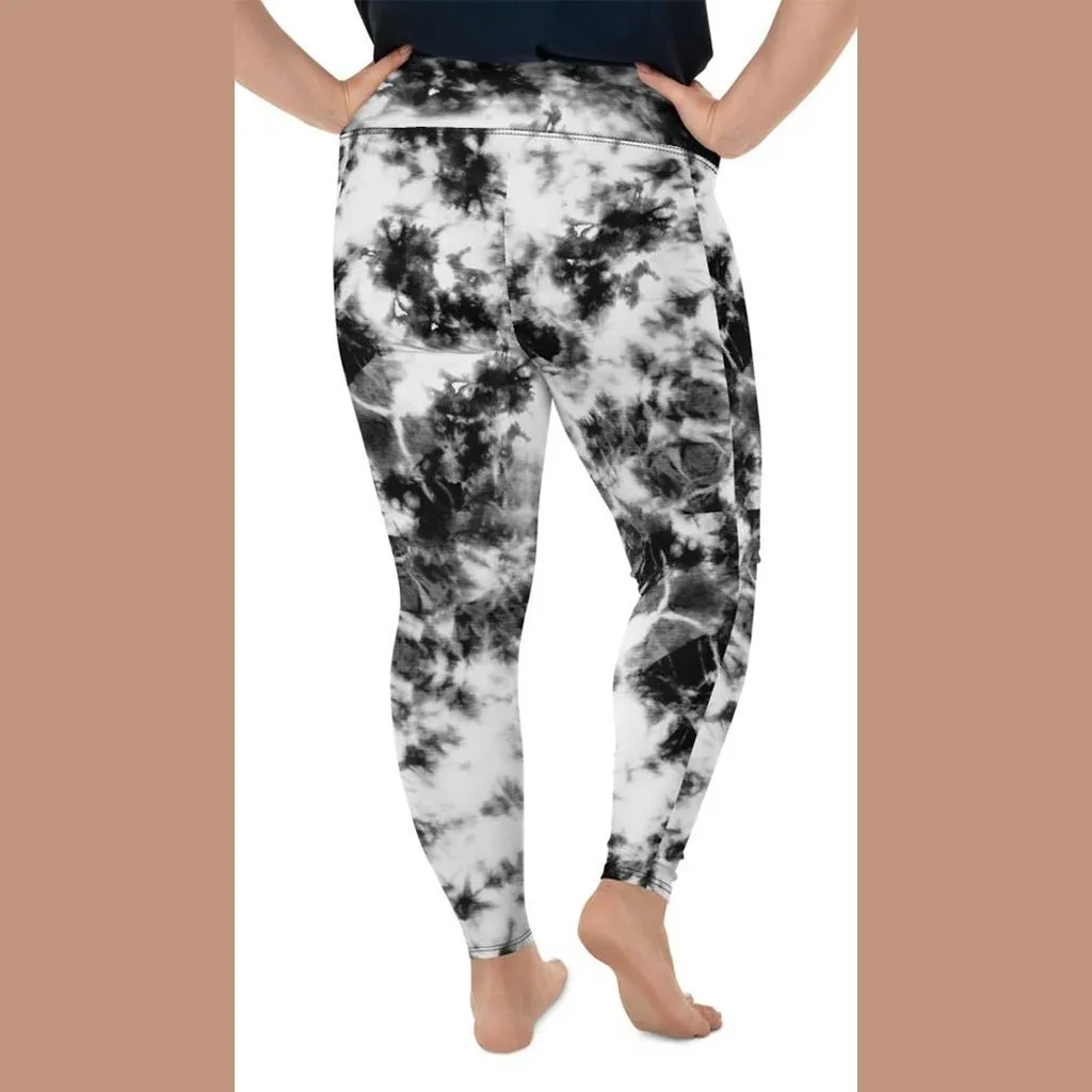 Black & White Tie Dye Plus Size Leggings