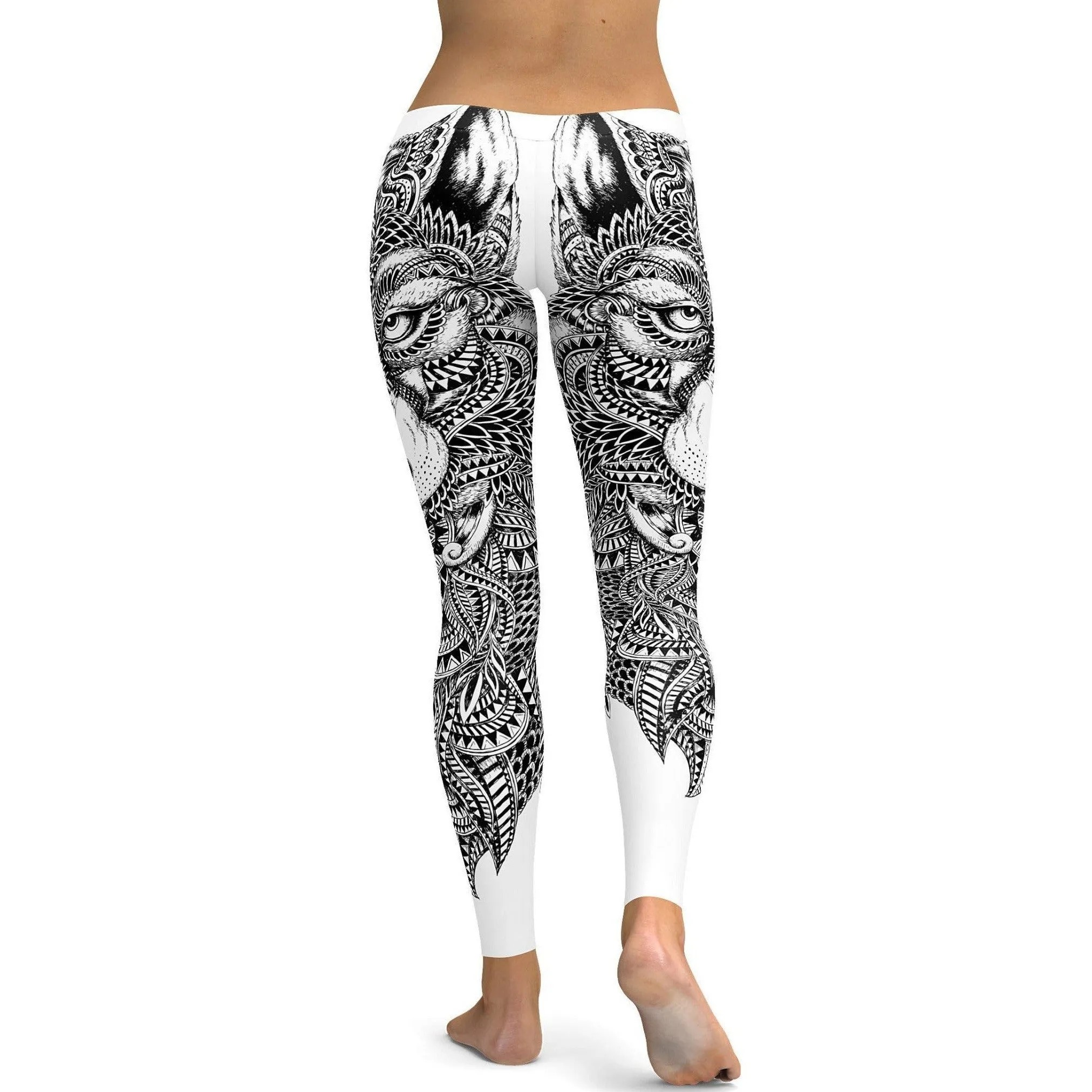 Black & White Zentangle Wolf Leggings