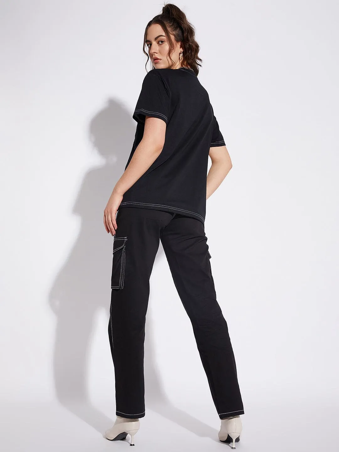 Black Unisex Oversized Carpenter Tshirt & Cargo Pants Combo Set