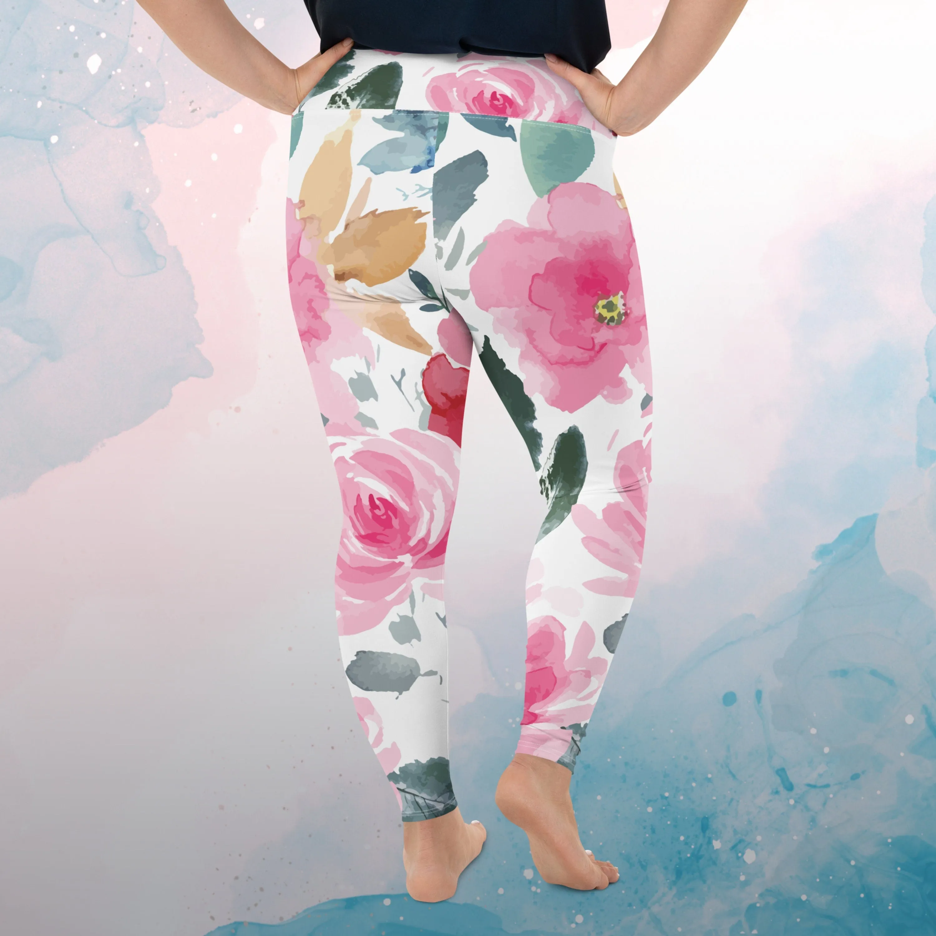 Bold Floral Pattern Womens Light Weight Plus Size Leggings