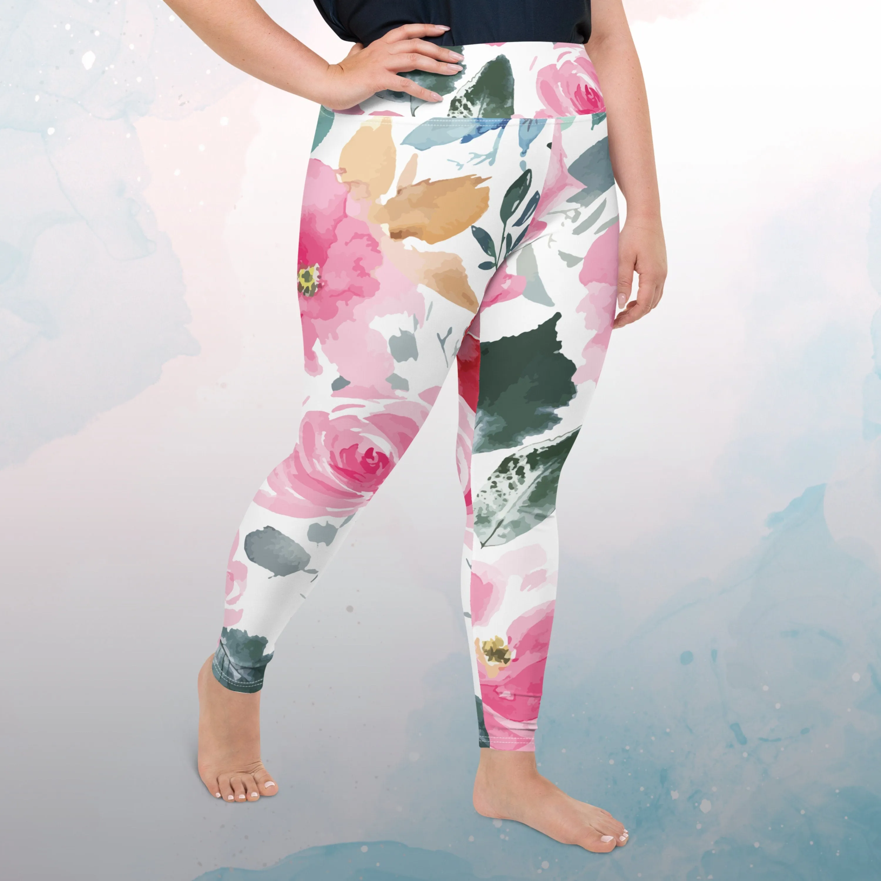 Bold Floral Pattern Womens Light Weight Plus Size Leggings