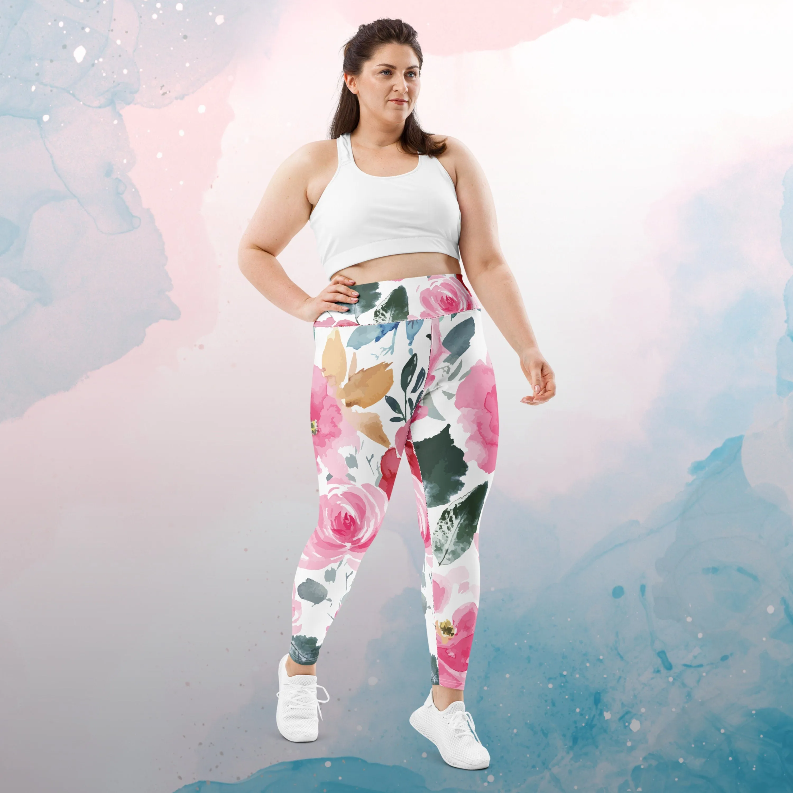 Bold Floral Pattern Womens Light Weight Plus Size Leggings