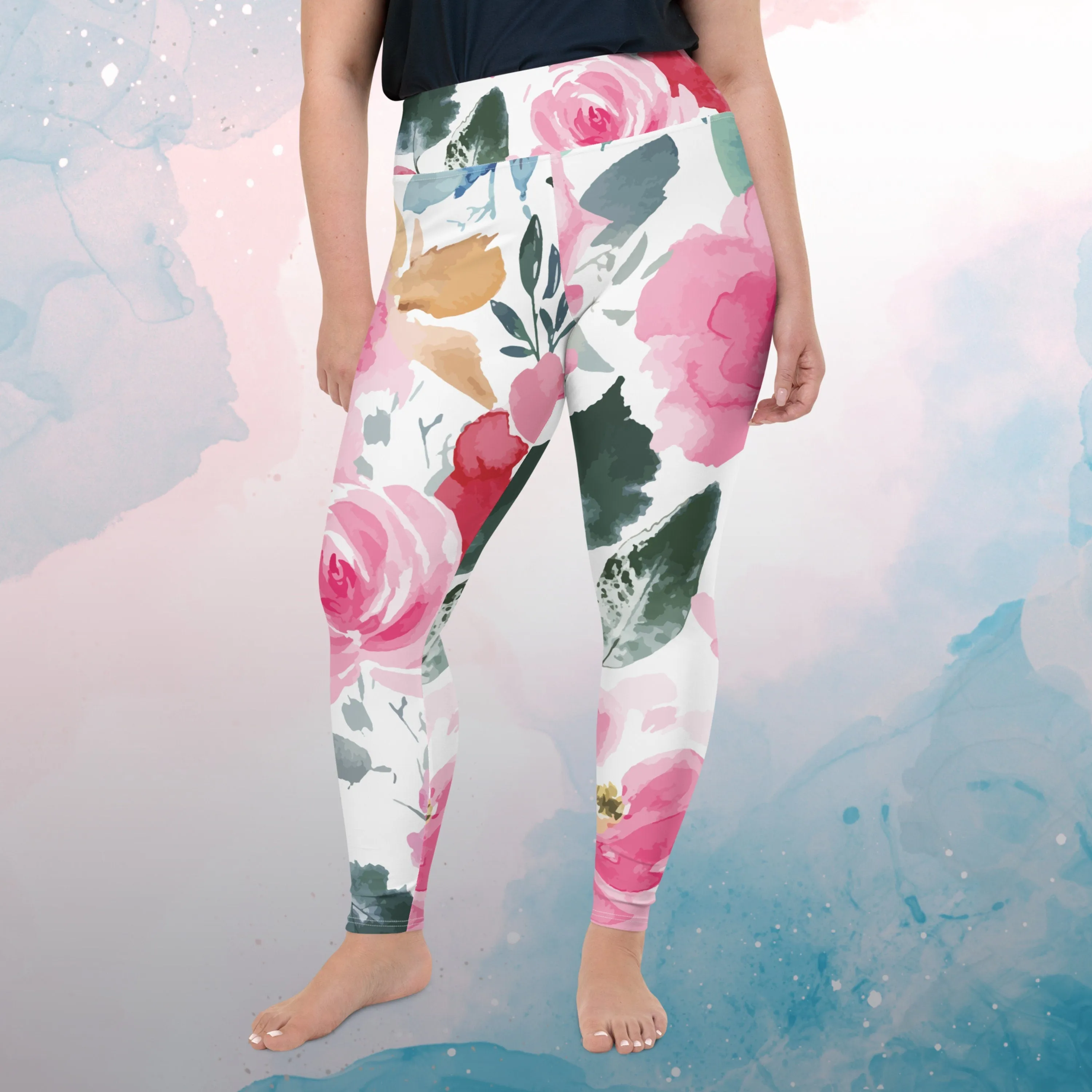 Bold Floral Pattern Womens Light Weight Plus Size Leggings