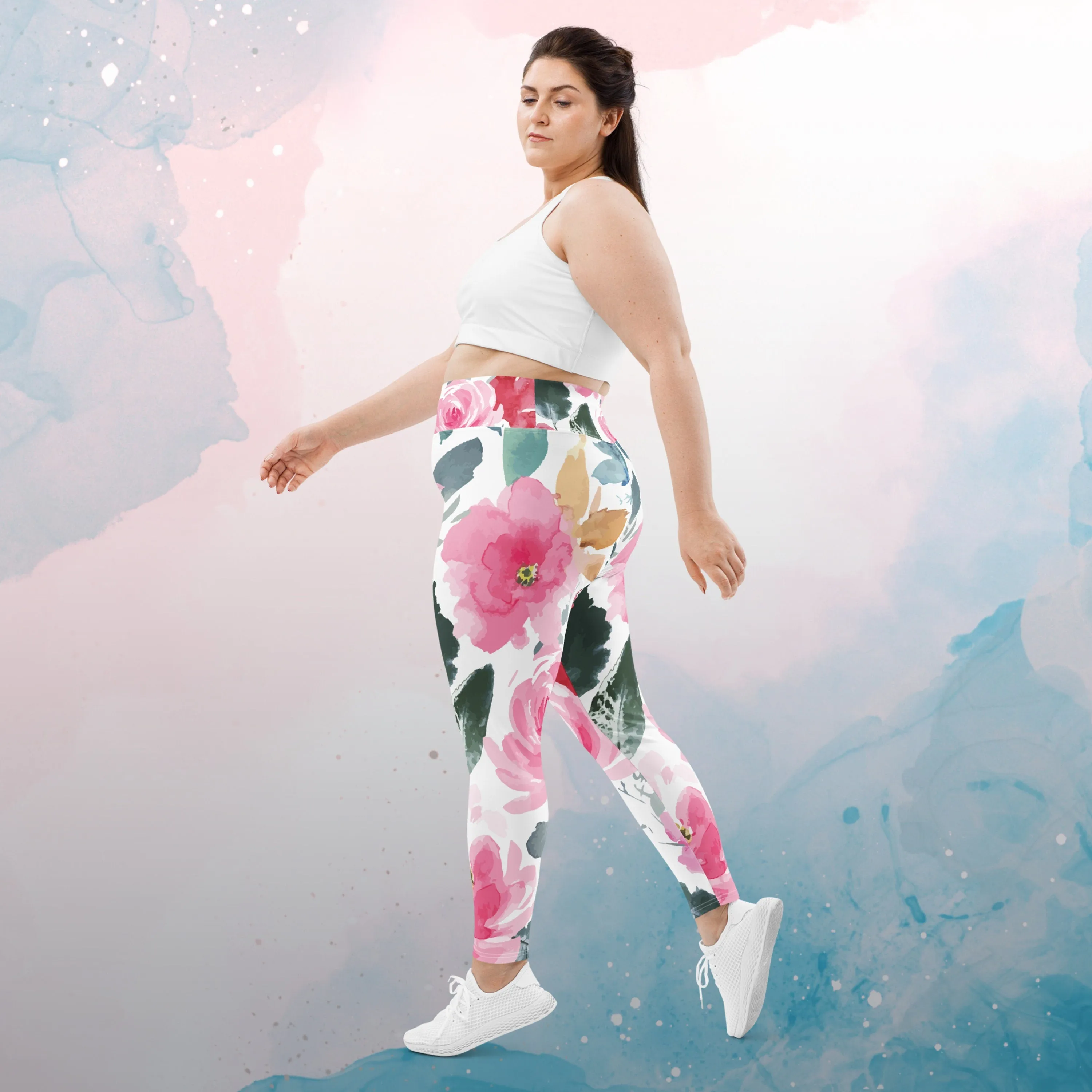 Bold Floral Pattern Womens Light Weight Plus Size Leggings