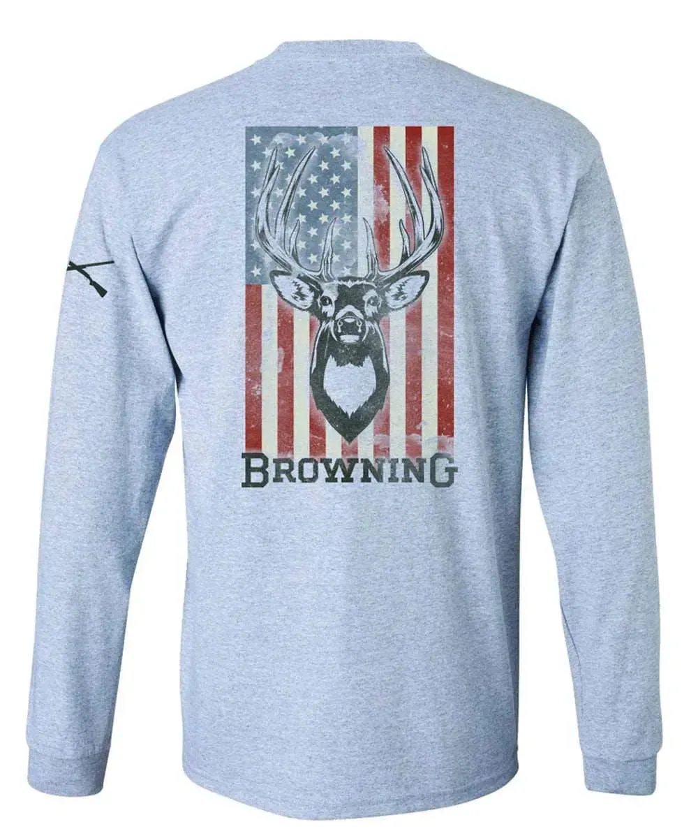 Browning Whitetail Flag (Sport Grey) - Mens Long Sleeve T-Shirt