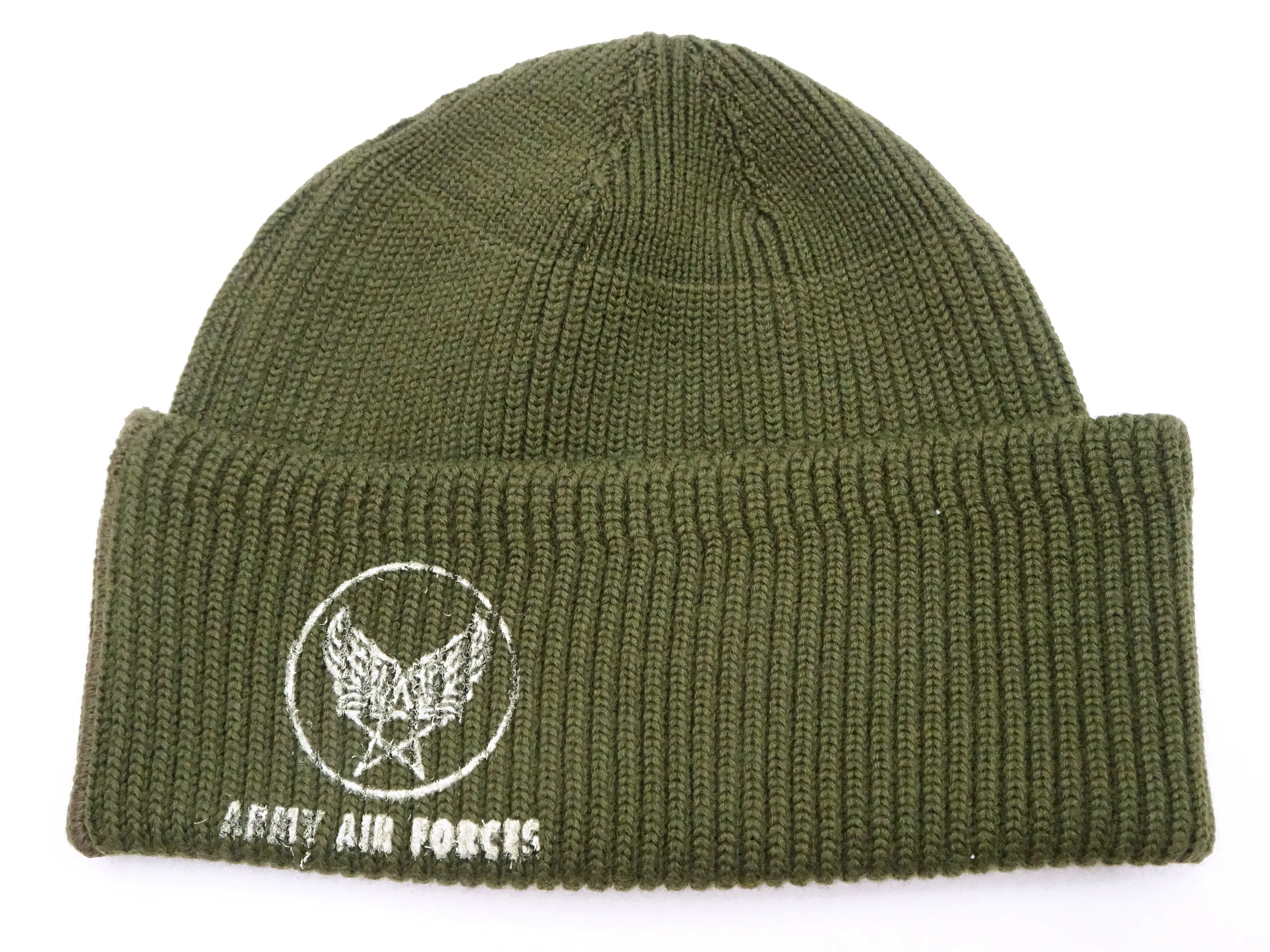 Buzz Rickson Watch Cap Men's Wool Winter Knit Hat USAAF A-4 Mechanics Cap with Stencil BR02756 Olive