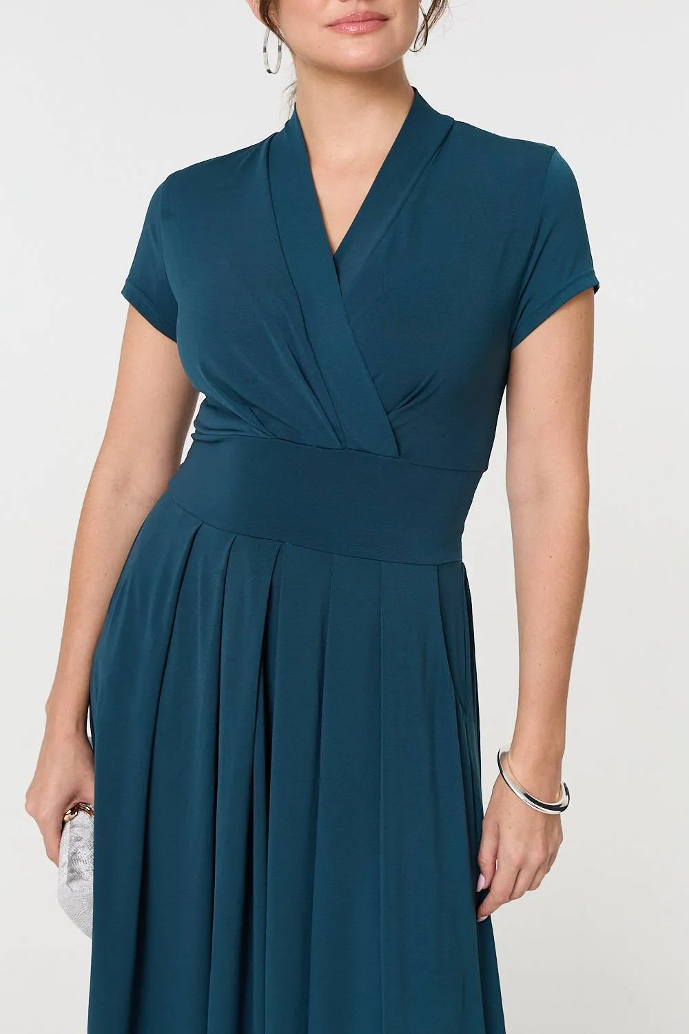 Cap Sleeve Tie Waist Jersey Midi Dress