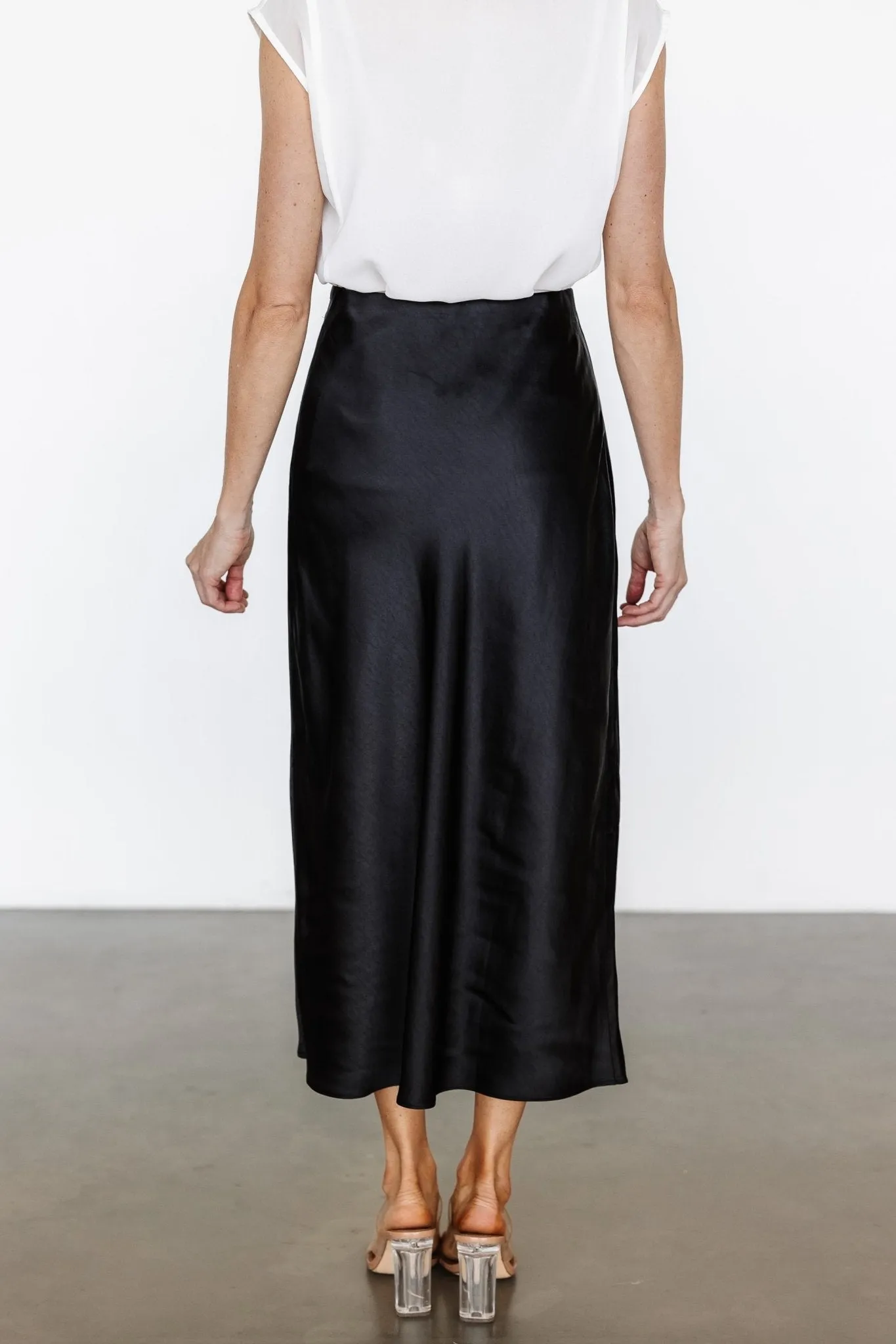 Celeste Satin Midi Skirt | Black