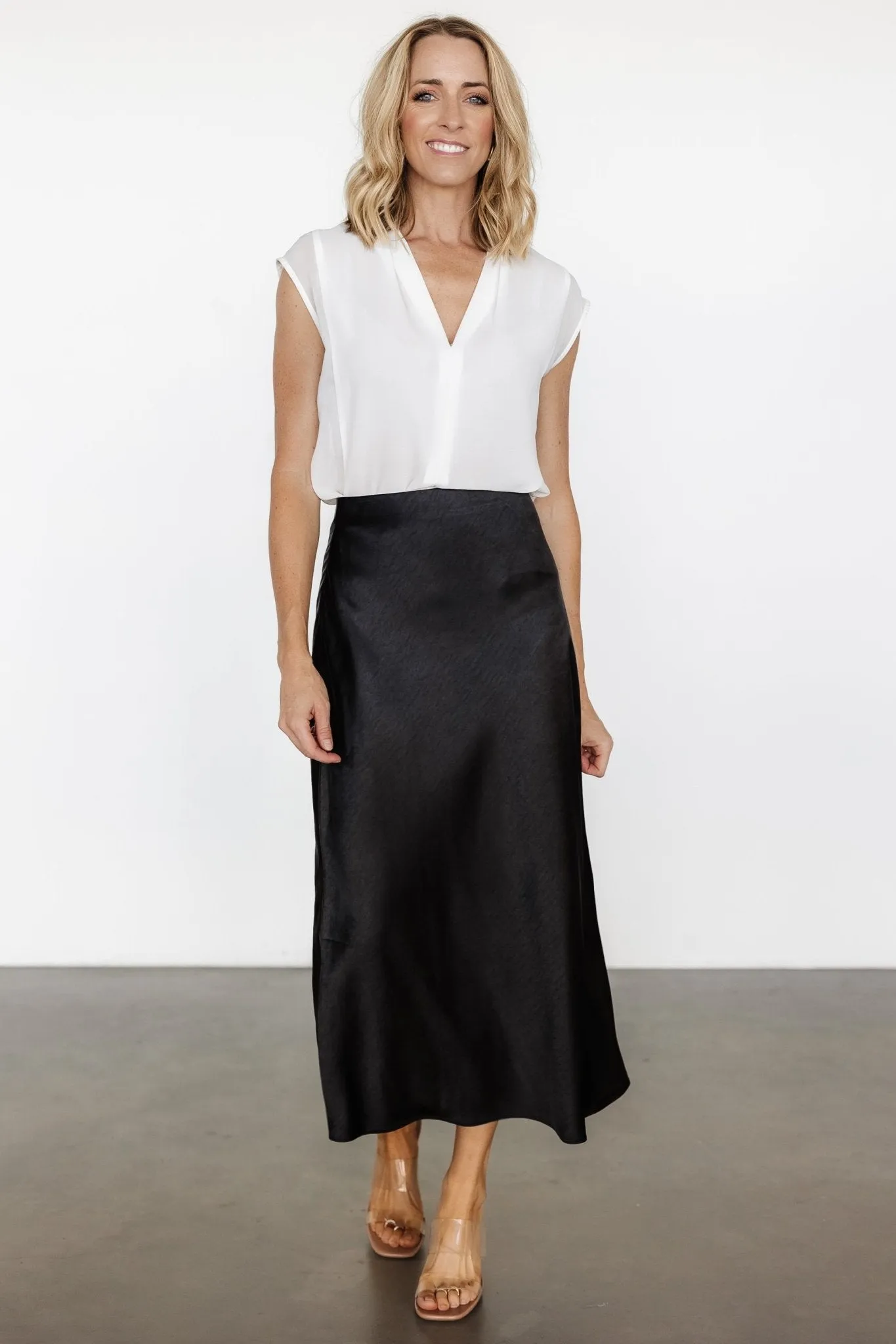 Celeste Satin Midi Skirt | Black