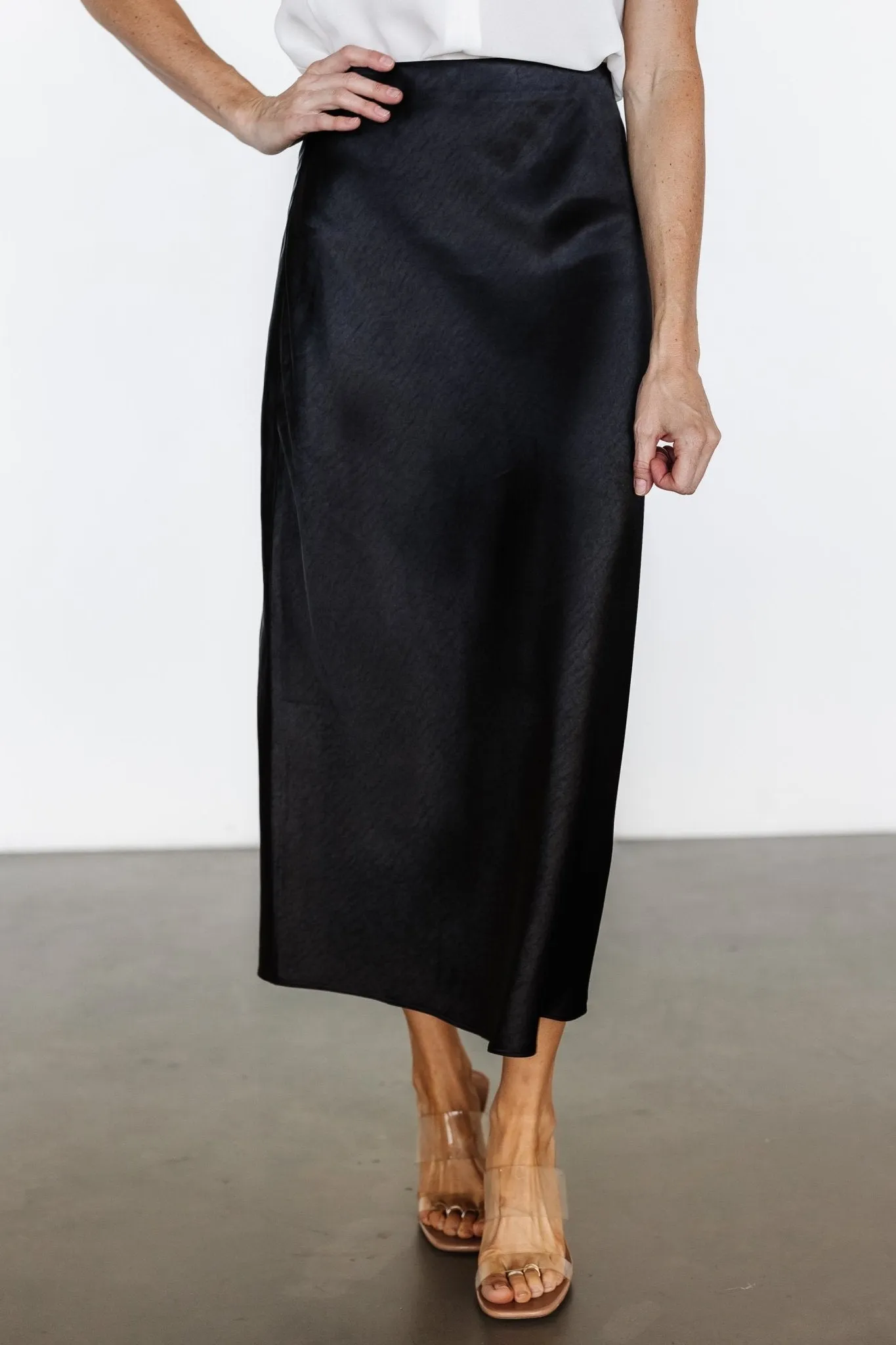 Celeste Satin Midi Skirt | Black