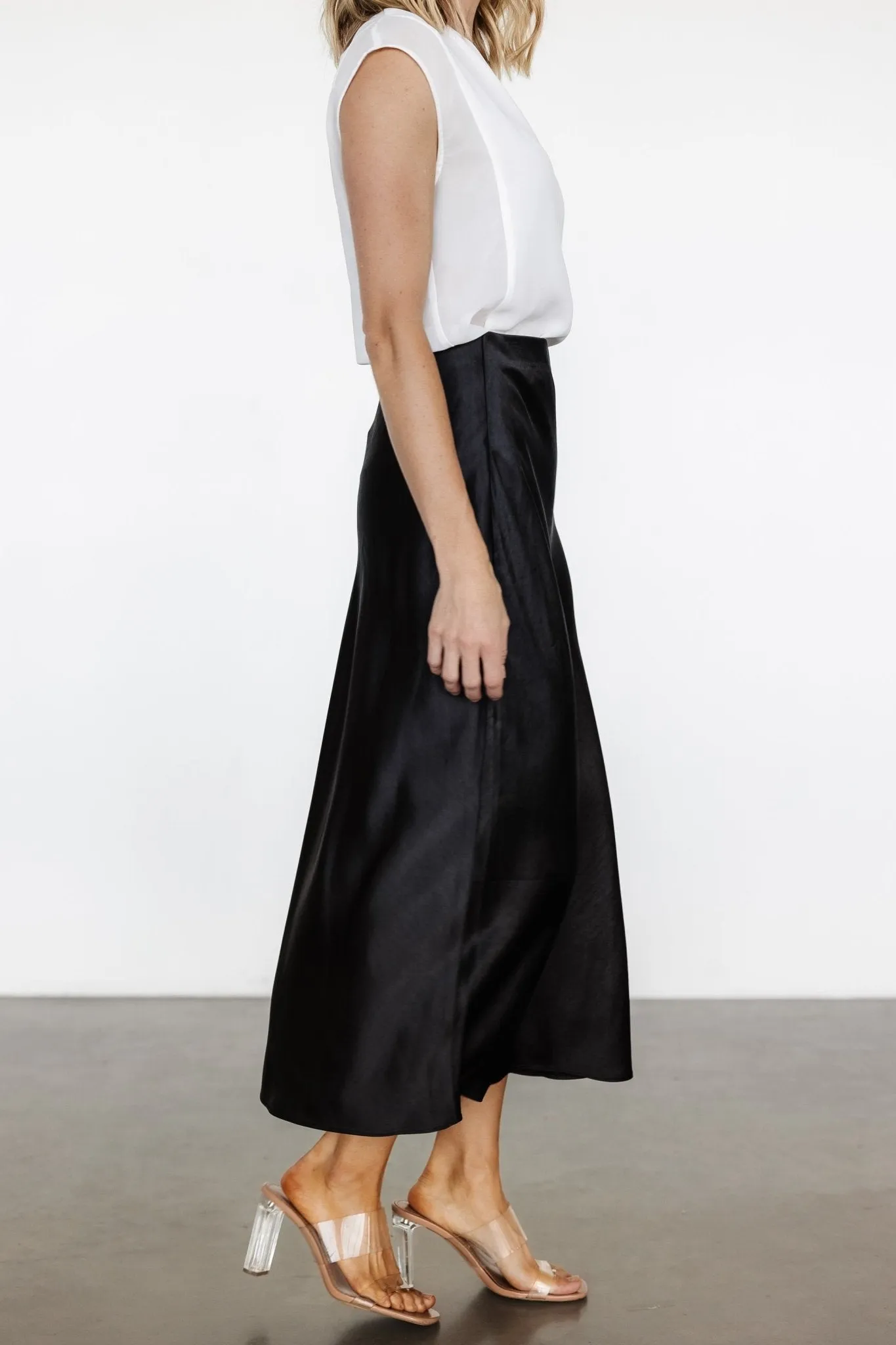 Celeste Satin Midi Skirt | Black