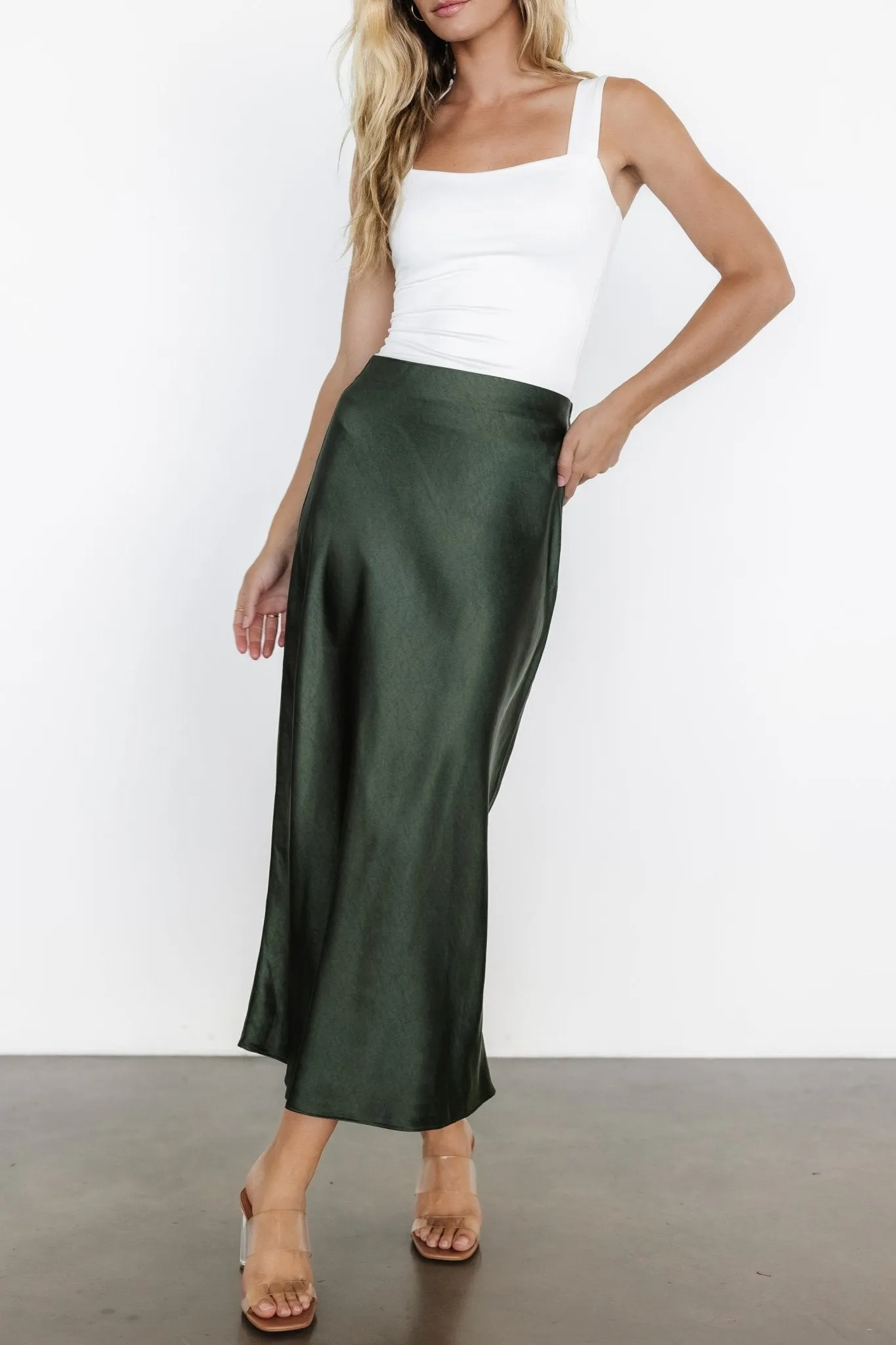 Celeste Satin Midi Skirt | Dark Green