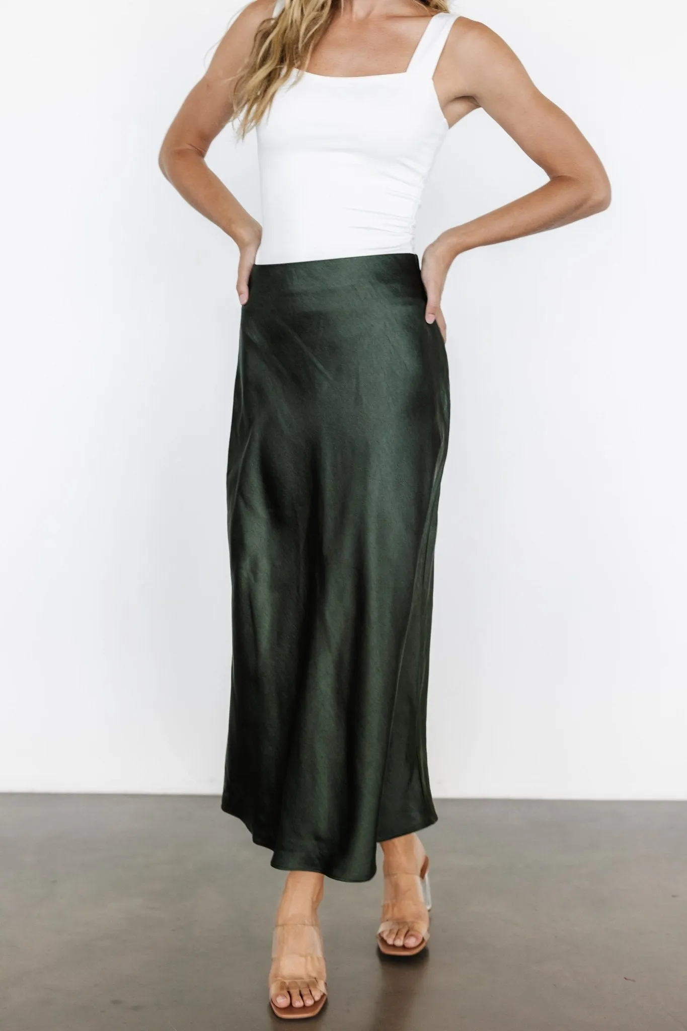 Celeste Satin Midi Skirt | Dark Green