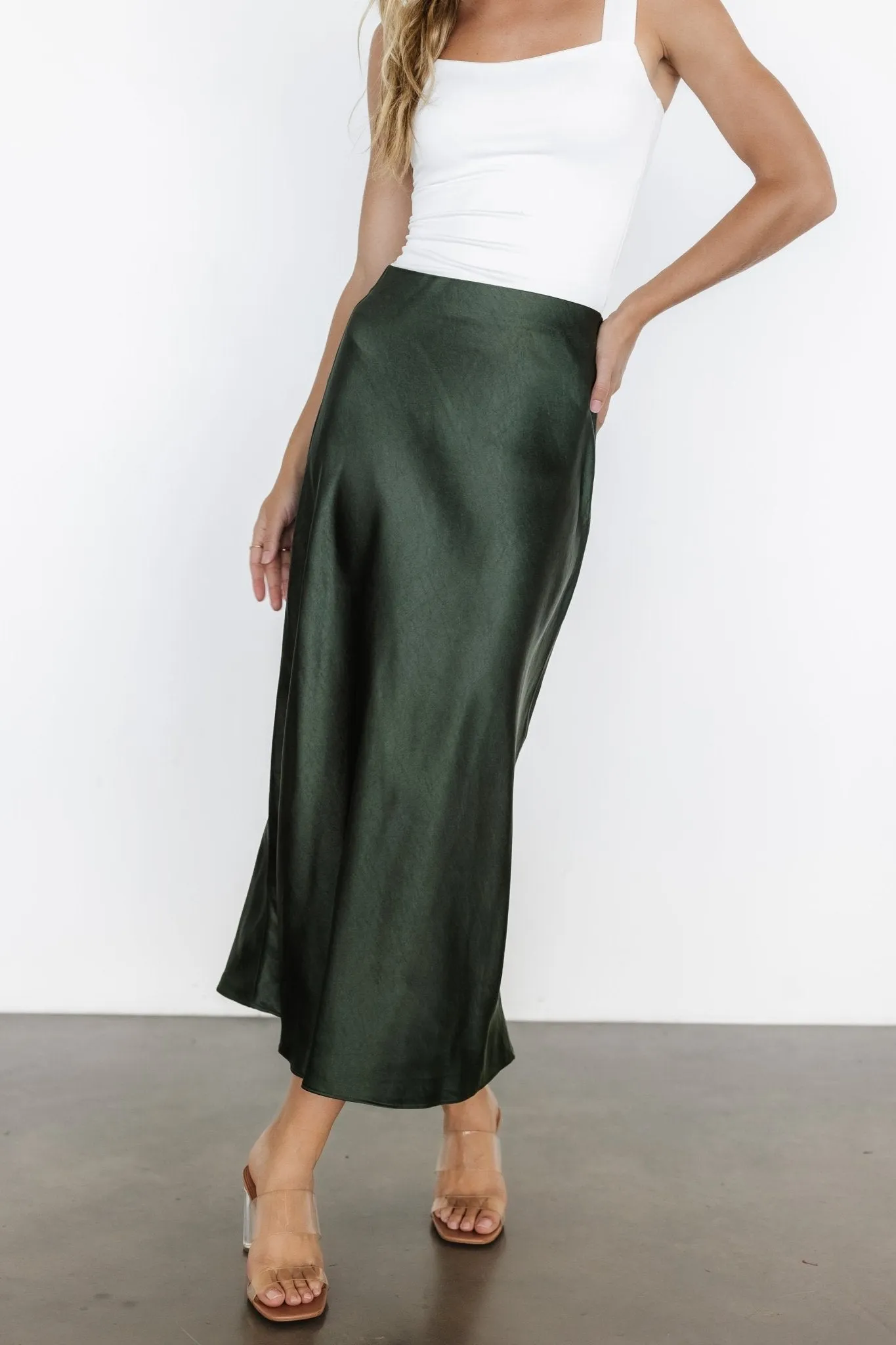 Celeste Satin Midi Skirt | Dark Green