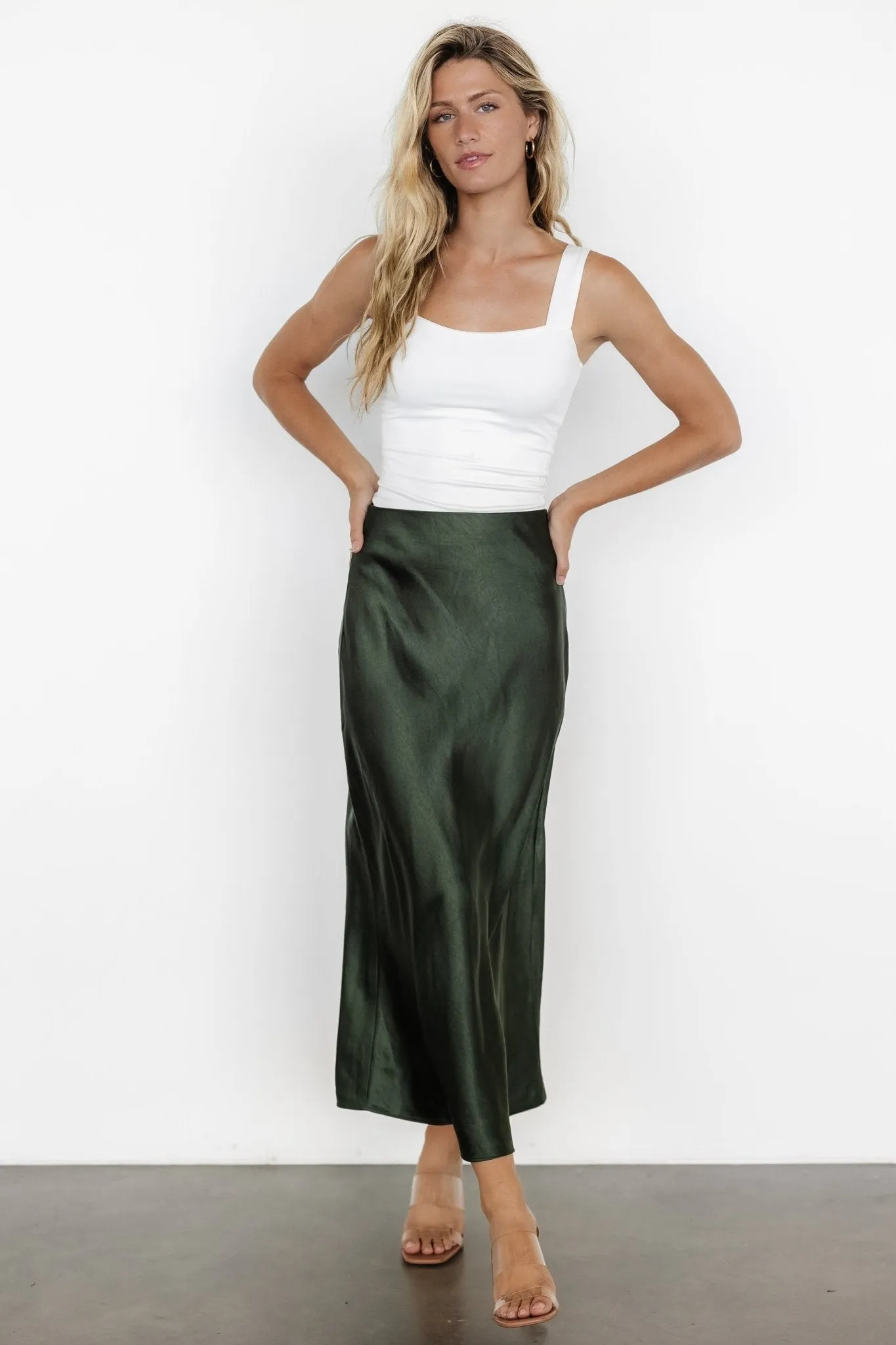 Celeste Satin Midi Skirt | Dark Green