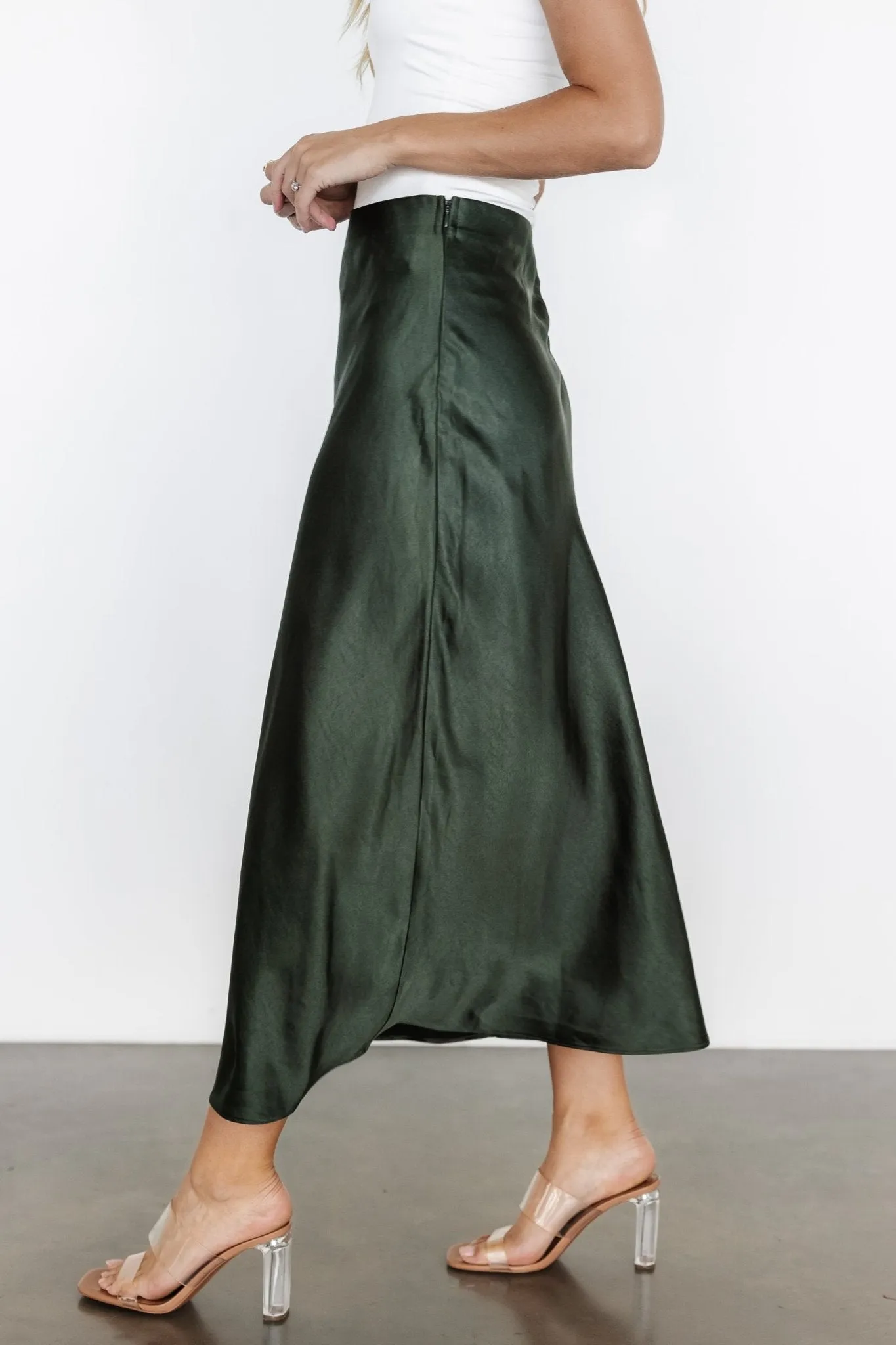 Celeste Satin Midi Skirt | Dark Green